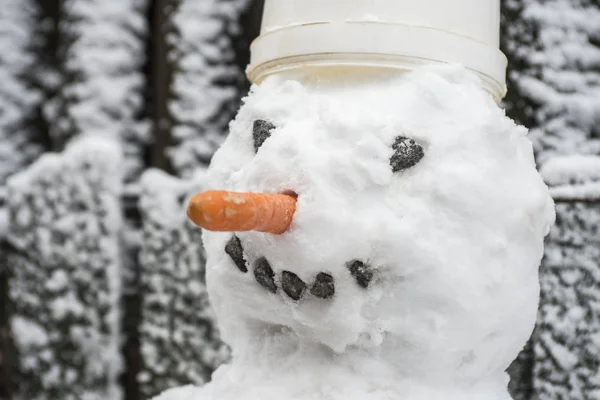 Усміхнений Сніговик Взимку Сніговик Обличчя — стокове фото