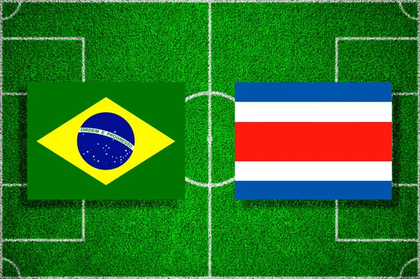 Bandeira Brasil Costa Rica Campo Futebol Jogo Futebol — Fotografia de Stock