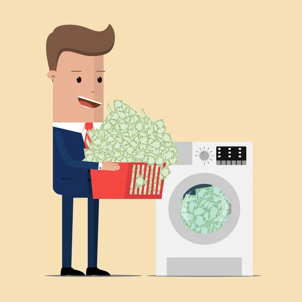 Corrupt Confident Businessman Washing Dirty Money Illegal Money Laundering Vector — Stock Vector