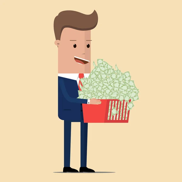 Hombre Negocios Tiene Dinero Canasta Ilustración Vectorial — Vector de stock