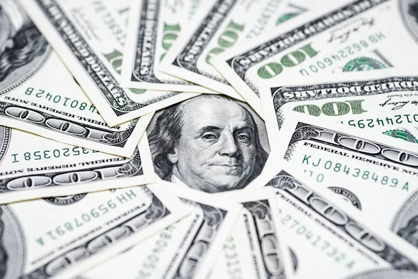 Circle 100 Dollar Bills Franklin Portrait Center Money Background — Stock Photo, Image