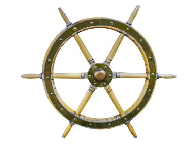 Beyaz bir arka plan üzerinde izole klasik ahşap gemi direksiyon dümen. Eski vintage, ahşap beyaz arka plan üzerinde izole direksiyon gemi