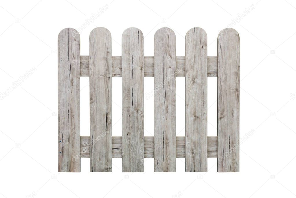 The fence isolated on a white background. Gray wooden fence isolated on white background