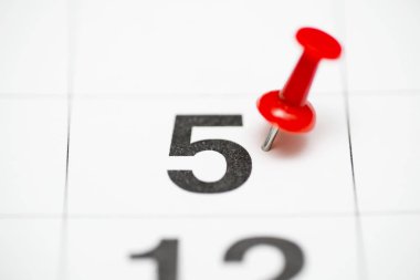 Tarih sayısı 5 pin. Ayın beşinci günü kırmızı bir raptiye ile işaretlenir. Takvimde pin