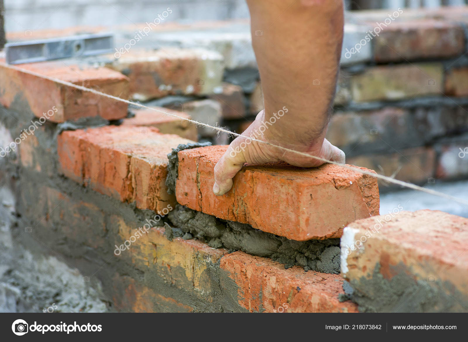 Building Brick Block Wall Construction Plant Worker Builds Brick Wall Stock Photo By C Spyrakot 218073842