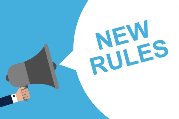 Χέρι Που Κρατά Μεγάφωνο Φούσκα Ομιλία Νέους Κανόνες Ανακοίνωση Εικονογράφηση — Διανυσματικό Αρχείο