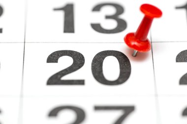 Tarih sayısı 20 pin. Ayın yirmi ikinci günü kırmızı bir raptiye ile işaretlenir. Takvimde pin