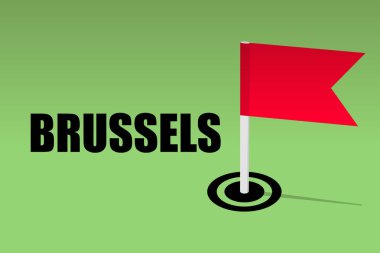 Brussels bir harita üzerinde sabitlenmiş. Brüksel bir kırmızı bayrak ile işaretlenir. Vektör çizim