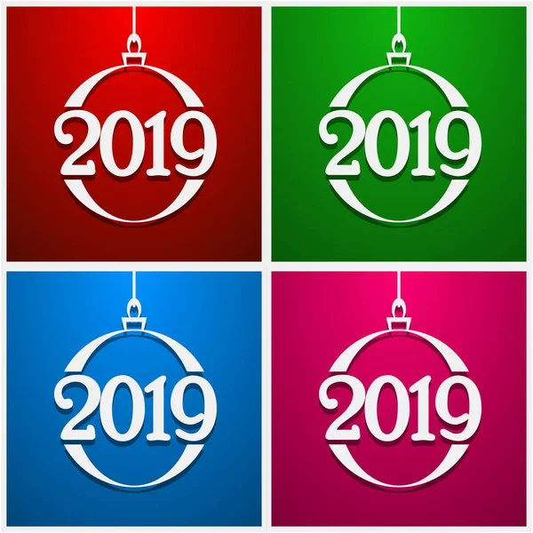 Gelukkig Nieuwjaar Set Kerst Ballen 2019 Ontwerppatroon Christmas Wenskaart Poster — Stockvector