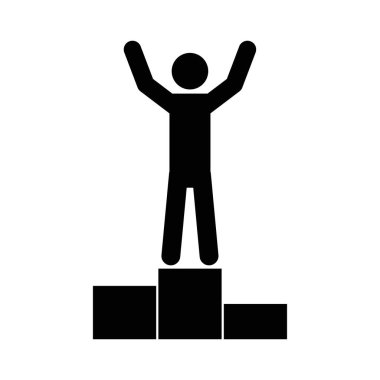 Adam ayaklı podyum kaldırdı elleriyle. İş başarı lider, hedef başarı ya da şampiyon kazanan ilk yer siluet simge vektör. Vektör çizim