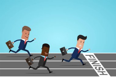 Koşu parkuru, iş hedef kavramı üzerinde bitirmek için çalışan iş adamları. Yarış. Parça aşağı çalışan iş adamları. Vektör çizim