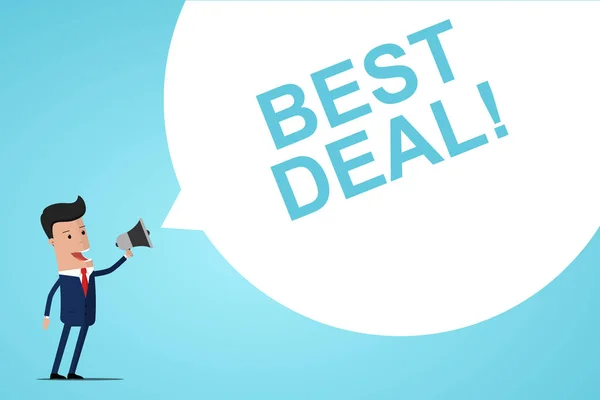 Businessman Holding Hand Megaphone Speech Bubble Best Deal Announcement Vector — Stock Vector