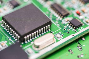 Bilgisayar anakart. Çip üzerinde bir entegre devre kapatın. Elektronik devre kartı kapatın. Teknik bilim arka plan. Anakart dijital çip