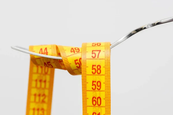 Dieta Para Perda Peso Fita Métrica Com Garfo Para Cuidar — Fotografia de Stock