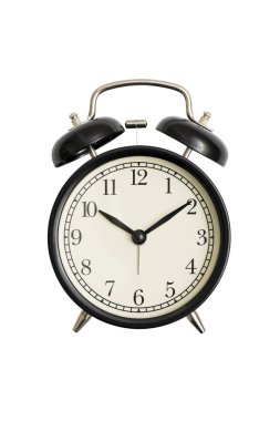 Siyah üzerine beyaz izole çalar saat. Beyaz arka plan üzerinde izole siyah vintage çalar saat