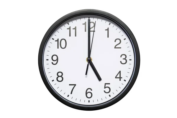 Ρολόι Τοίχου Δείχνει Ώρα Άσπρο Φόντο Απομονωμένες Στρογγυλό Ρολόι Τοίχου — Φωτογραφία Αρχείου