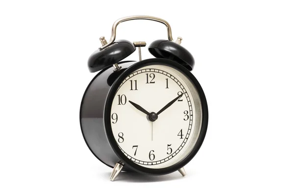 Black Alarm Clock Isolated White Black Vintage Alarm Clock Isolated — Stock Photo, Image