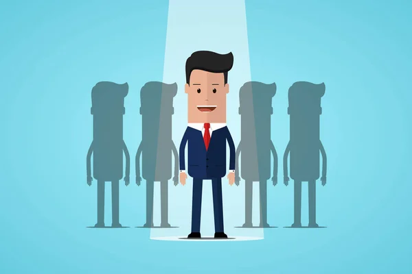Businessman Standing Spotlight Recruitment Choosing Best Candidates Human Resources Management — 图库矢量图片