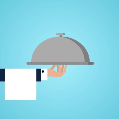 Garson tepsi hizmet ile el. Vektör çizim