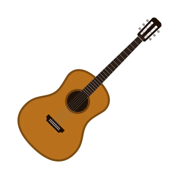 Guitarra acústica de madeira em estilo realista. Guitarra clássica de seis cordas isolada em fundo branco. String arrancou instrumento musical. Ilustração vetorial —  Vetores de Stock