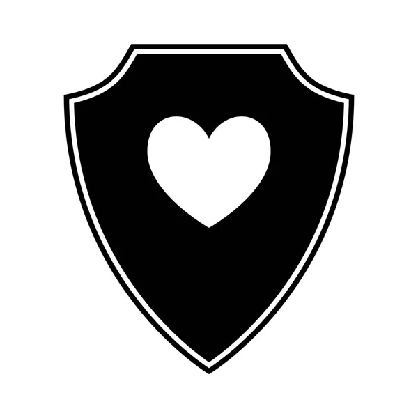 Logotipo de amor y cuidado, escudo con logotipo de corazón. Escudo de protección con corazón icono de vector plano. Ilustración vectorial — Vector de stock