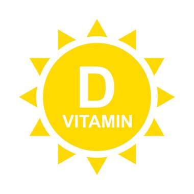 Güneşli D vitamini ikonu. D vitamini etiketi veya simgesi. Vektör İllüstrasyonu
