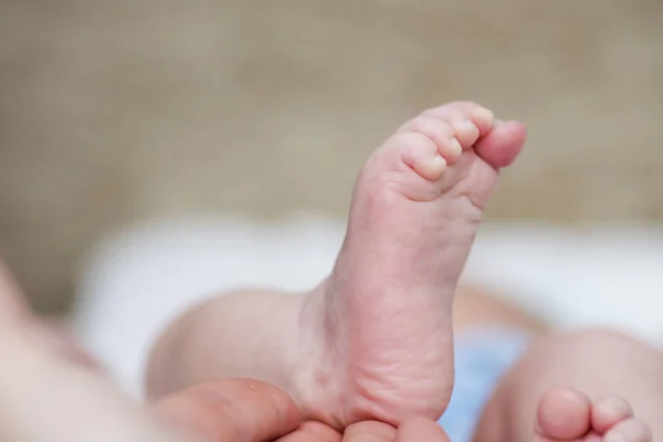 Neugeborene Babyfüße. eine Nahaufnahme winziger Babyfüße. Babyfüße in den Händen — Stockfoto