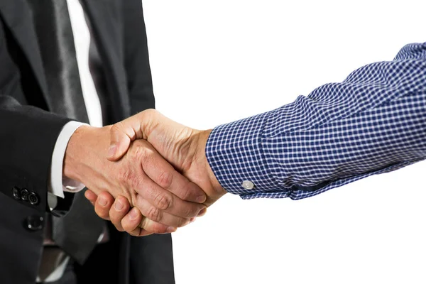 Close up view of business partnership handshake concept. Successful businessmen handshaking after good deal — Stock Photo, Image