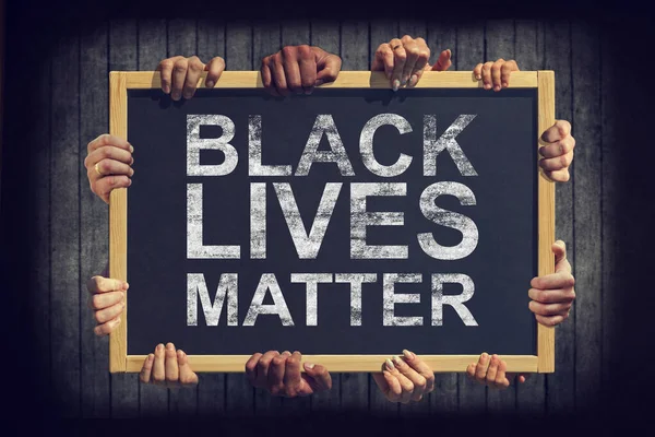 Lot Hand Holding Banner Text Black Lives Matter Dark Background — Stock Photo, Image