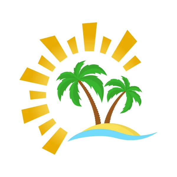 Тропические Пальмы Острова Песчаном Пляже Солнцем Летние Каникулы Логотип Дизайн — стоковый вектор