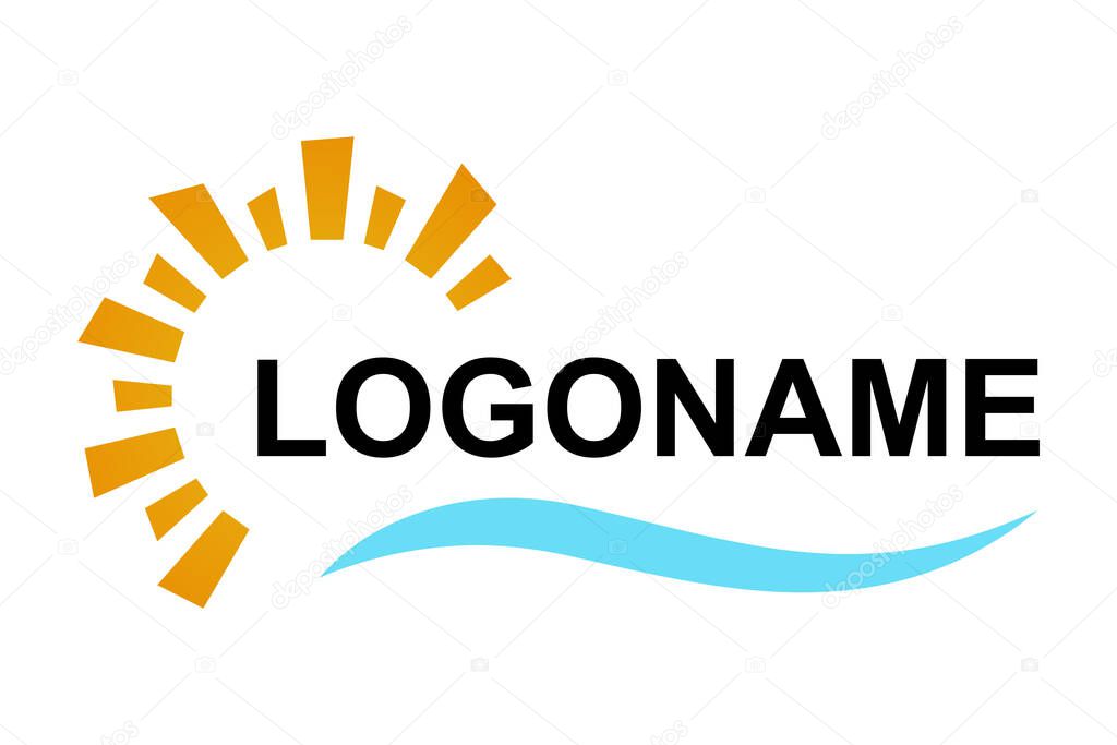 Sun and wave vector symbol. Sun with sea wave. Travel logo template. Vector illustration.