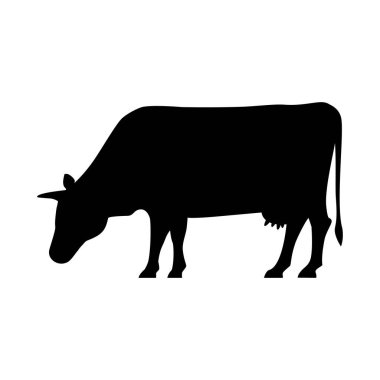 Boynuzlu bir inek figürü. İneğin vektör silueti. İnek silueti vektör simgesi. Vektör illüstrasyonu.