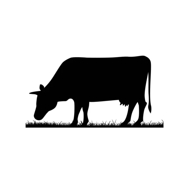 Фигура Коровы Рогами Векторный Силуэт Коровы Фермерское Животное Траве Пастбища — стоковый вектор