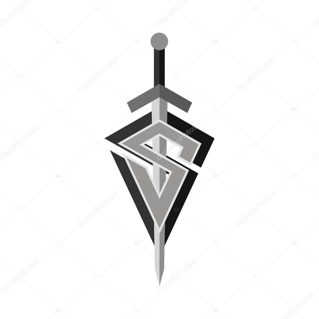 Letter S with sword. letter S logo with sword icon vector. Sword and shield logo. Vector illustration.