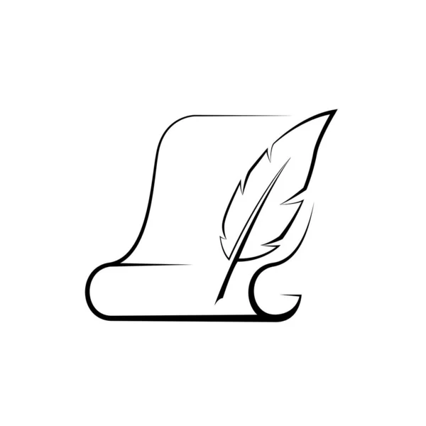 Parşömen ve tüy kalem. Kağıda tüy kalem yazma. Kağıt parşömen ve tüy. Vektör illüstrasyonu.