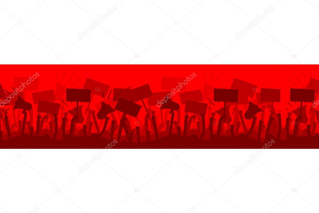 Silhouettes of protesters, revolutionaries on the flag of Belarus. The symbol of freedom Belarus. A symbol of protest against the regime in Belarus.