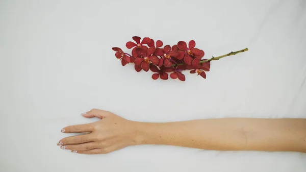 Elinde kırmızı çiçekler olan bir kadın..