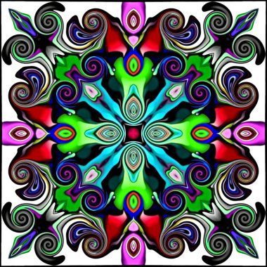 Bilgisayar grafikleri. Bir arka plan çiçek, psychedelic simetrik süsleme Illustration. Geleneksel oryantal mozaik tasarımı, halı desen, takip, duvar kağıdı için. Goblen