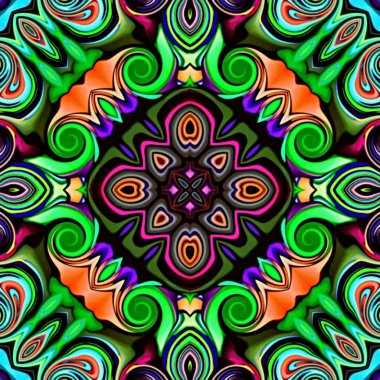 Bilgisayar grafikleri. Bir arka plan çiçek, psychedelic simetrik süsleme Illustration. Geleneksel oryantal mozaik tasarımı, halı desen, takip, duvar kağıdı için. Goblen