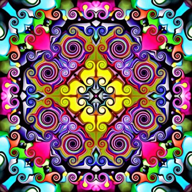 Bilgisayar grafikleri. Bir arka plan çiçek, psychedelic simetrik süsleme Illustration. Geleneksel oryantal mozaik tasarımı, halı desen, takip, duvar kağıdı için. Goblen