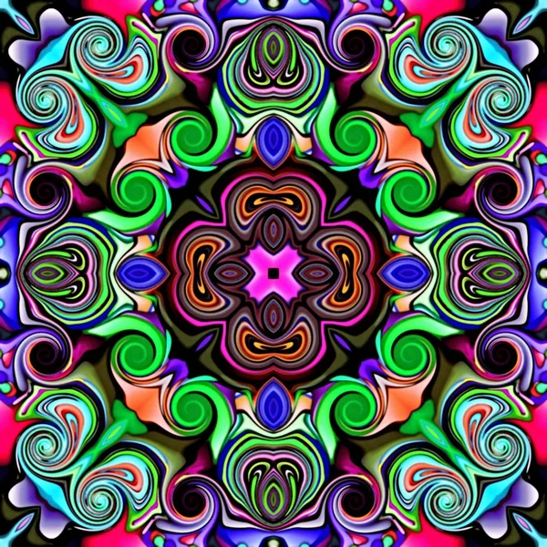 Bilgisayar Grafikleri Bir Arka Plan Çiçek Psychedelic Simetrik Süsleme Illustration — Stok fotoğraf