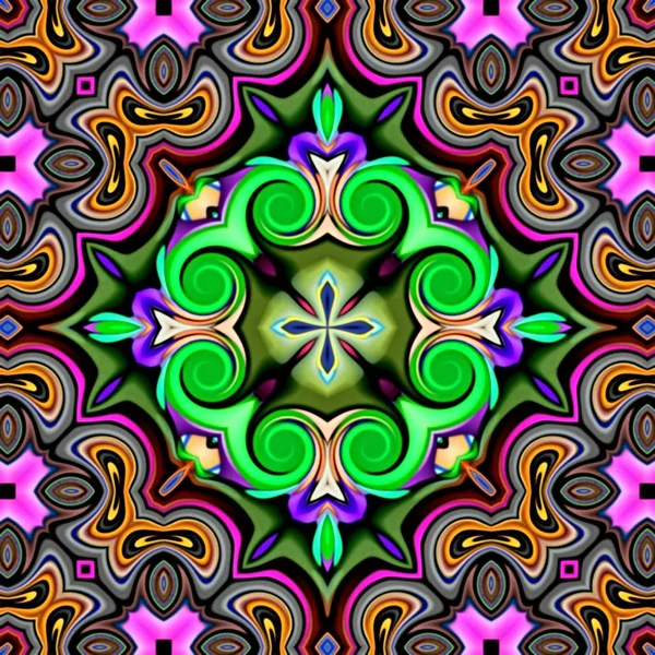 Computergrafik Illustration Eines Abstrakten Floralen Hintergrunds Psychedelisch Symmetrisches Ornament Traditionelles — Stockfoto