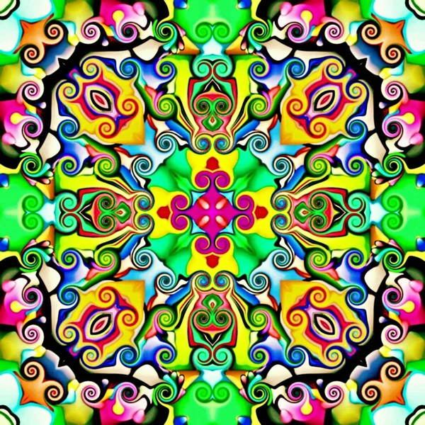 Computergrafik Illustration Eines Abstrakten Floralen Hintergrunds Psychedelisch Symmetrisches Ornament Traditionelles — Stockfoto
