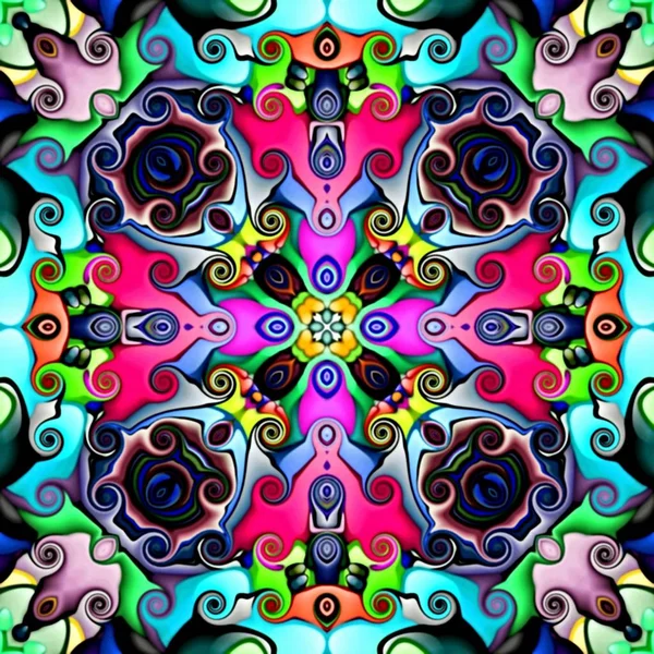 Grafica Computerului Ilustrație Unui Fond Floral Abstract Ornament Simetric Psihedelic — Fotografie, imagine de stoc