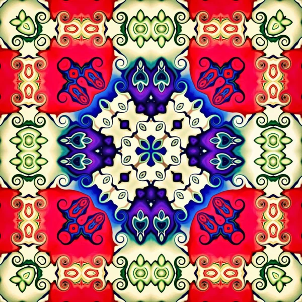 Компьютерная Графика Иллюстрация Абстрактного Цветочного Фона Психоделического Симметричного Орнамента Традиционный — стоковое фото