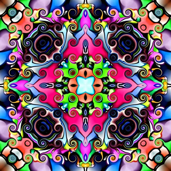 Bilgisayar grafikleri. Bir arka plan çiçek, psychedelic simetrik süsleme Illustration. Geleneksel oryantal mozaik tasarımı, halı desen, takip, duvar kağıdı için. Goblen