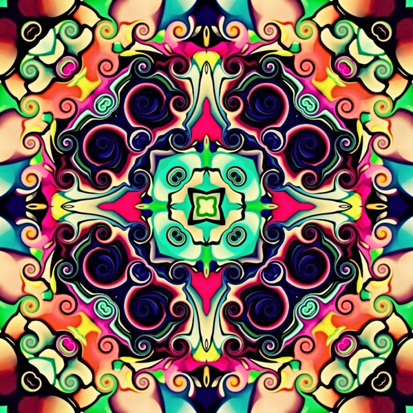 Počítačová Grafika Ilustrace Abstraktní Květinové Pozadí Psychedelické Symetrické Ornament Tradiční — Stock fotografie