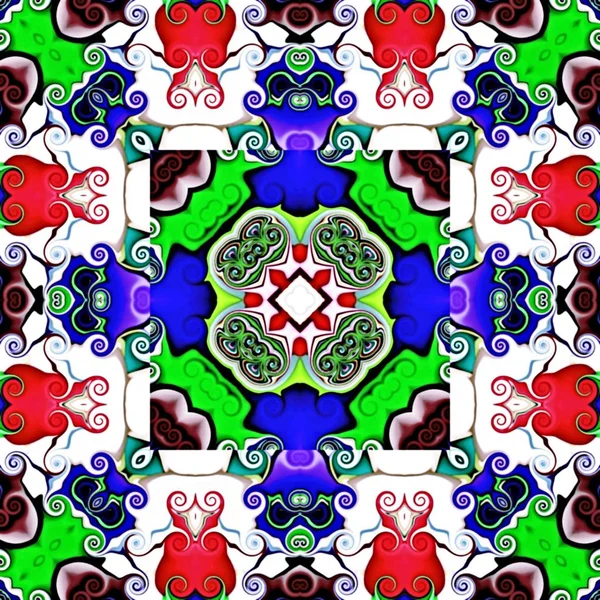 Grafiki Komputerowej Ilustracja Streszczenie Tło Kwiatowy Psychodeliczny Ornament Symetryczne Tradycyjne — Zdjęcie stockowe