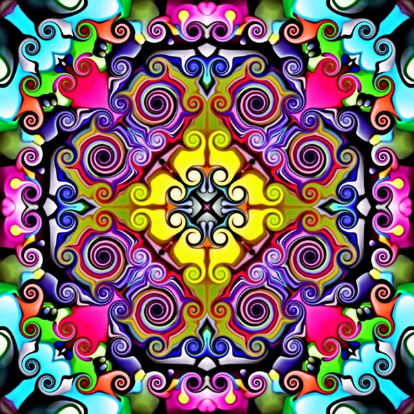 Bilgisayar grafikleri. Bir arka plan çiçek, psychedelic simetrik süsleme Illustration. Geleneksel oryantal mozaik tasarımı, halı desen, takip, duvar kağıdı için. Goblen