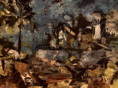 Soyut psychedelic grunge arka plan grafik stilizasyon dokulu tuval üzerine kaotik bulanık konturlar ve boya konturları.